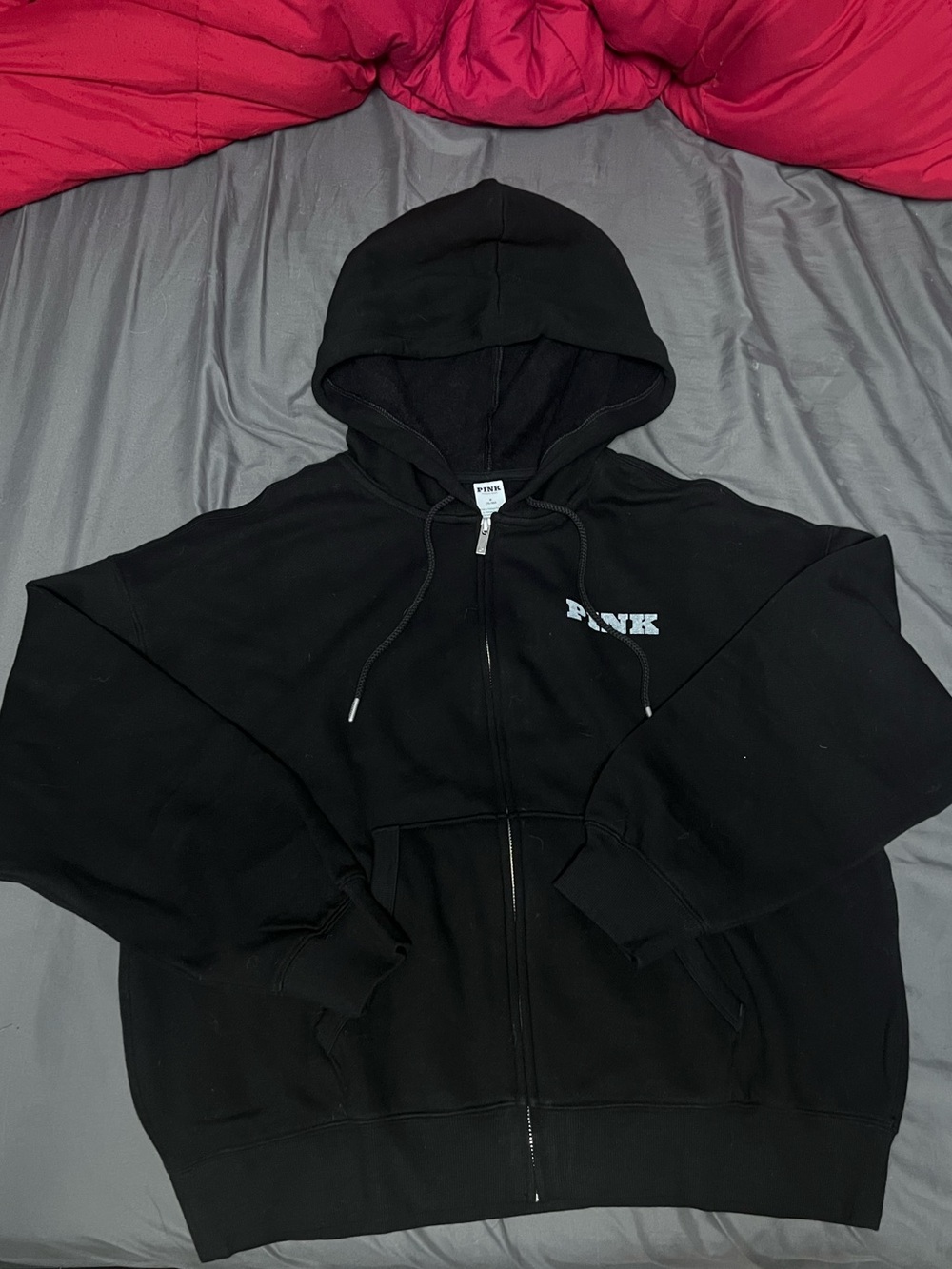 PINK Victoria's Secret Black Zip-Up Hoodie with Small Logo